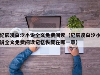 纪辰凌白汐小说全文免费阅读（纪辰凌白汐小说全文免费阅读记忆恢复在哪一章）